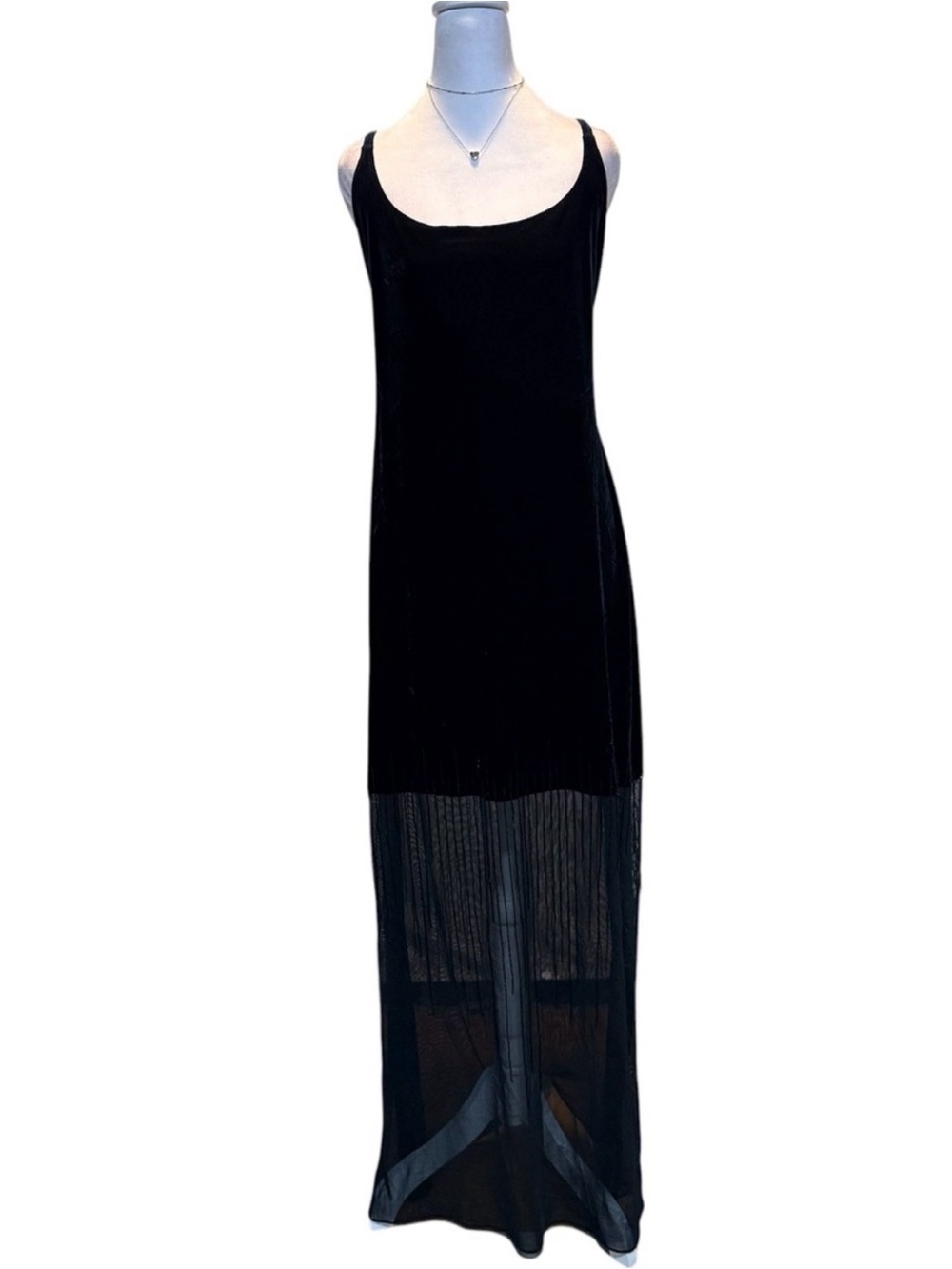 Vintage Niki Livas Velvet Mesh Panel Maxi Dress Sz 14